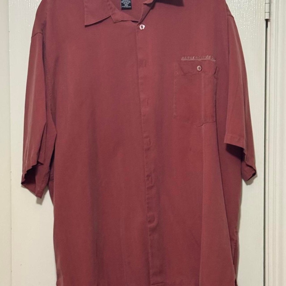 Harley Davidson Tori Richard Mens 3XL Burgundy 100% Silk Button Up Shirt